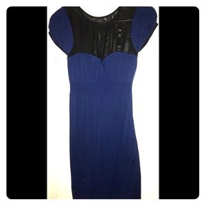 Blue BodyCon Dress with Mesh netting collar